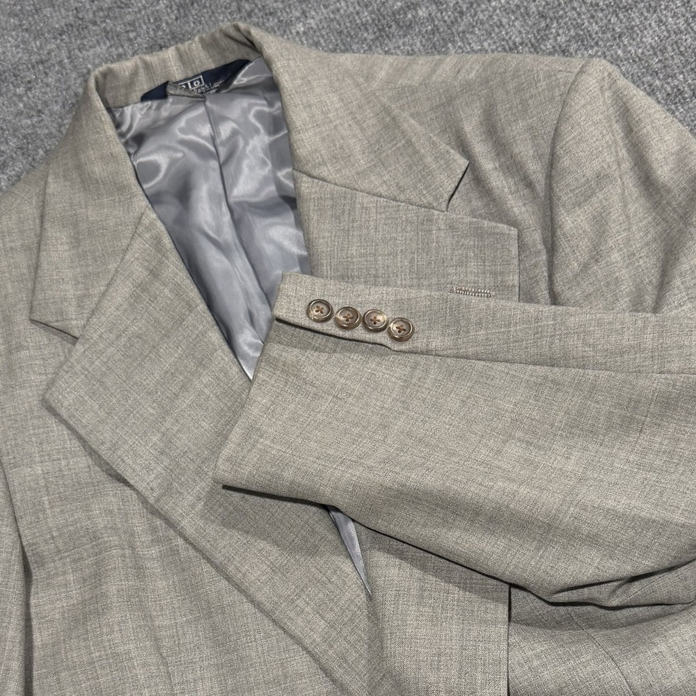 Vintage Polo Ralph Lauren 40R Wool Blazer Gray Union Made USA Sharkskin 2BTN